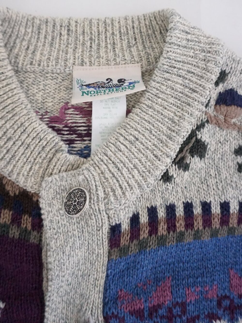 Vintage Northern Reflections Cream Deer Scenic Button Knit Cardigan Fair Isle S - Picture 10 of 10